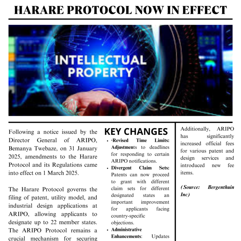 KEY AMENDMENTS TO THE ARIPO HARARE PROTOCOL NOW IN EFFECT