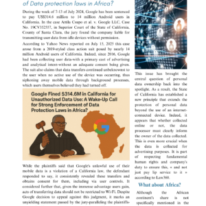 GOOGLE FINED $314.6M IN CALIFORNIA FOR UNAUTHORIZED DATA USE: A Wake-Up Call for strong enforcement of Data protection laws in Africa?